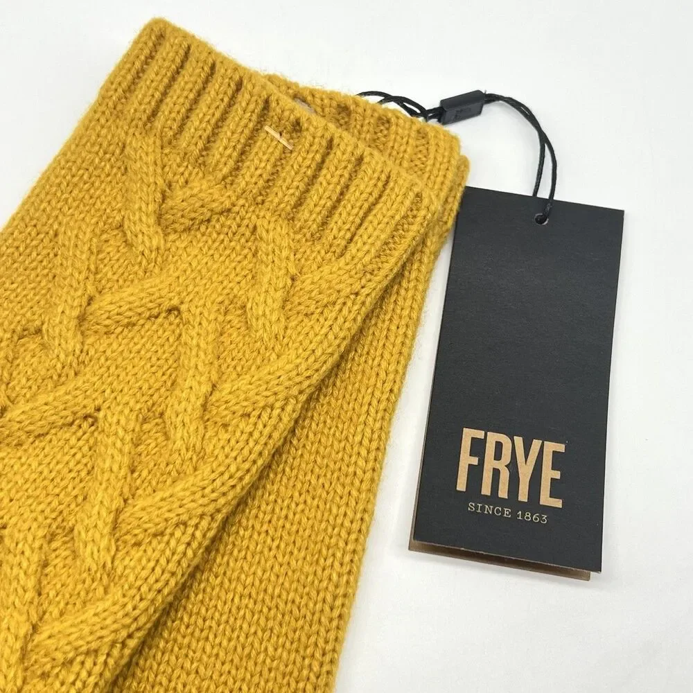 NWT Frye Womens Gloves Cable-Knit Fingerless Arm/Wrist Warmer Mustard Yellow OS